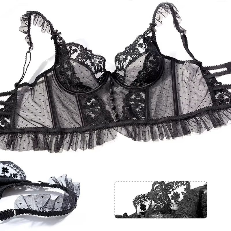 French Lingerie Sexy Women'S Underwear Set Push up Brassiere Lace Transparent Bra Panty Sets Wedding White Thin Underwear