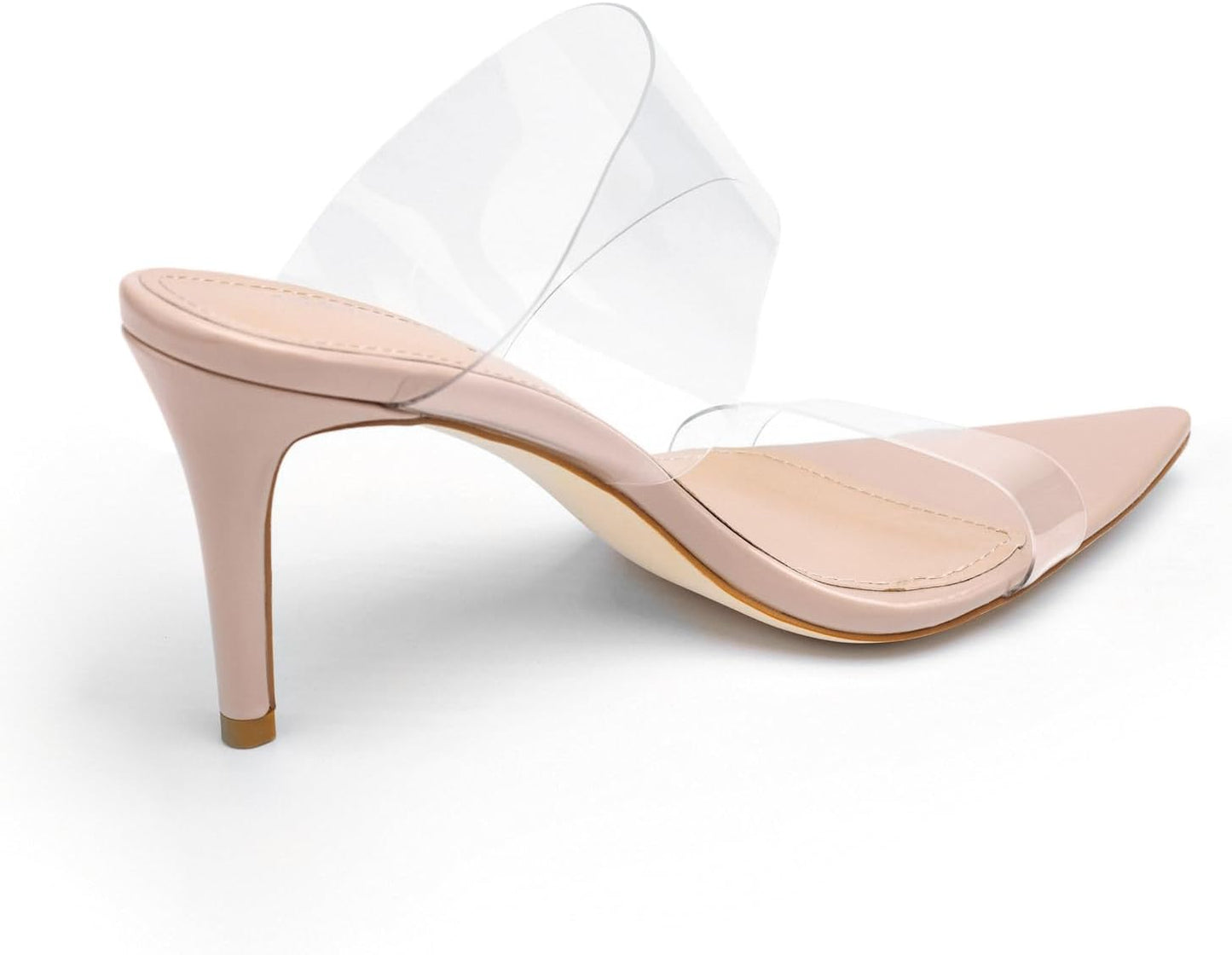 Clear Pointed Toe Heels Sandals Transparent Strap Stiletto High Heels Slip on Mules for Women