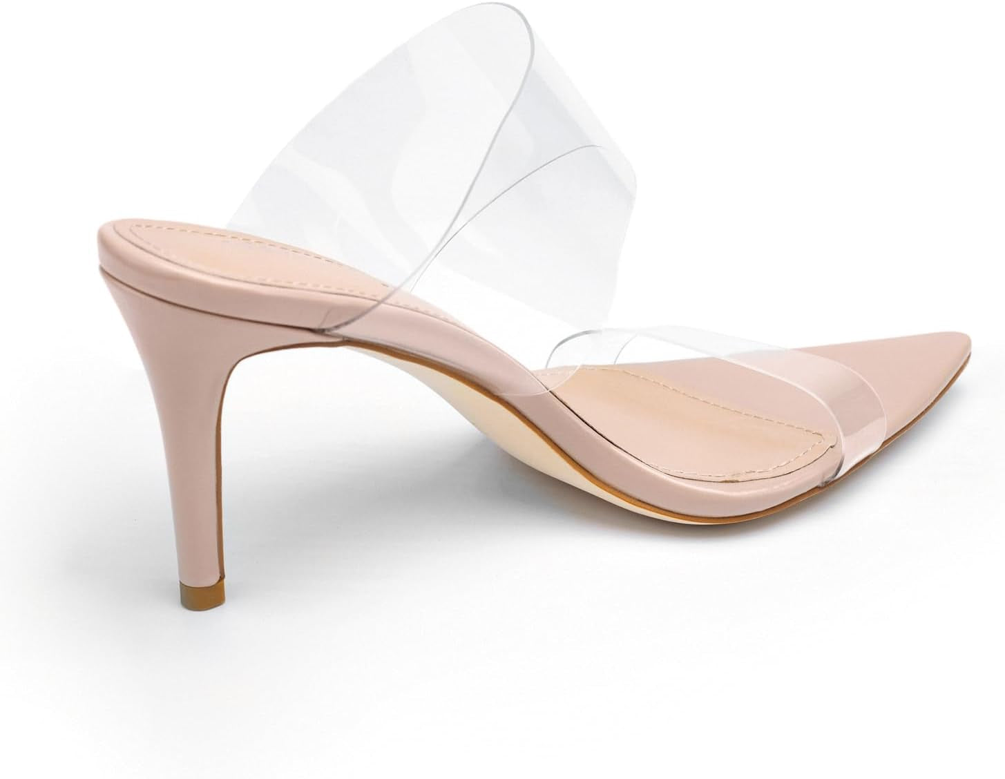 Clear Pointed Toe Heels Sandals Transparent Strap Stiletto High Heels Slip on Mules for Women