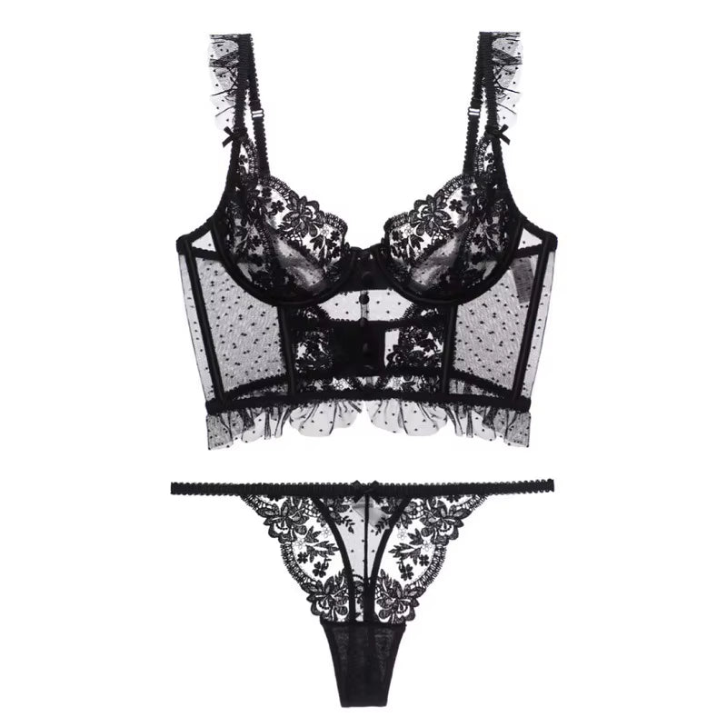 French Lingerie Sexy Women'S Underwear Set Push up Brassiere Lace Transparent Bra Panty Sets Wedding White Thin Underwear