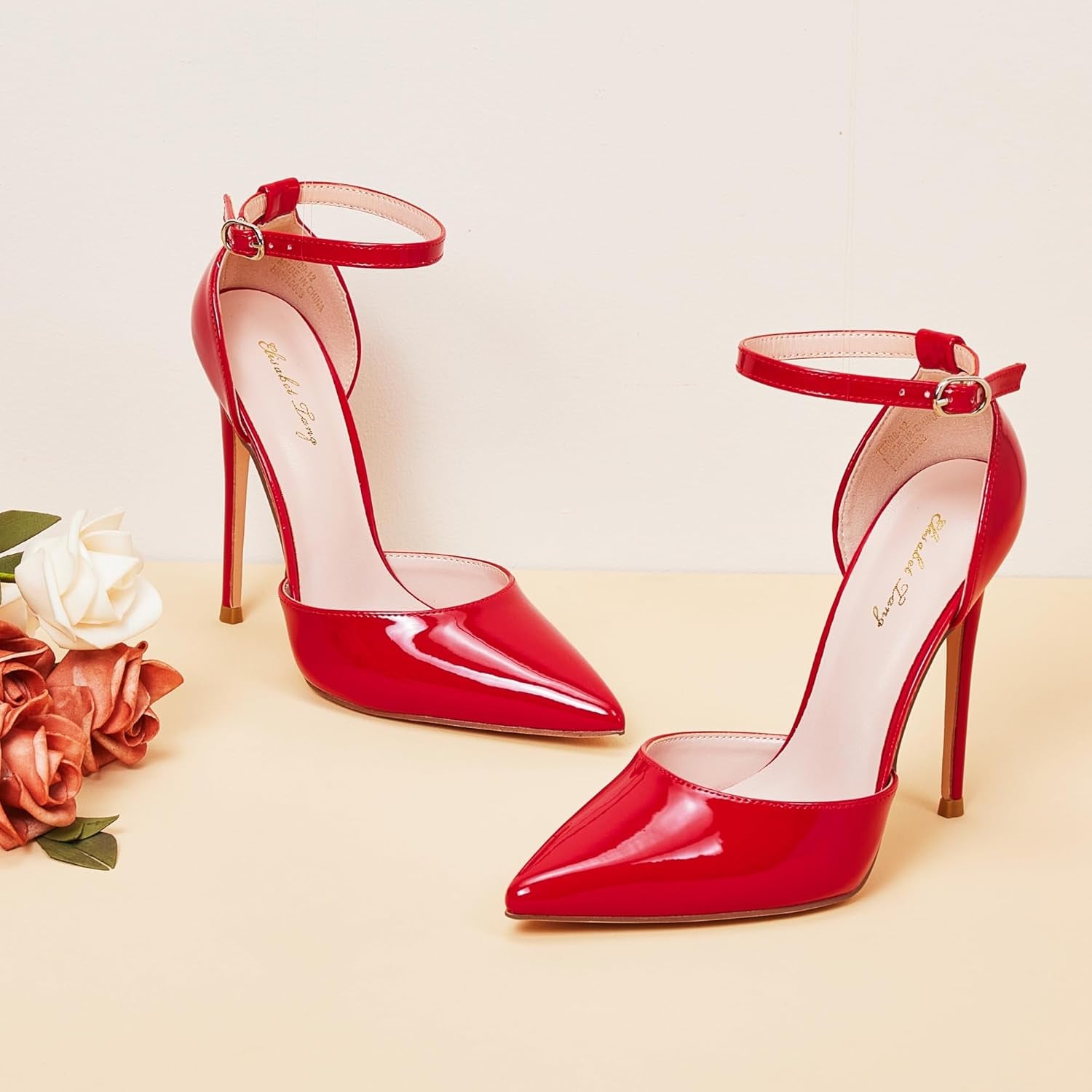 High Heels, Women Pumps D'Orsay Ankle Strap Pointed Toe Stiletto Heels Party Wedding Shoes