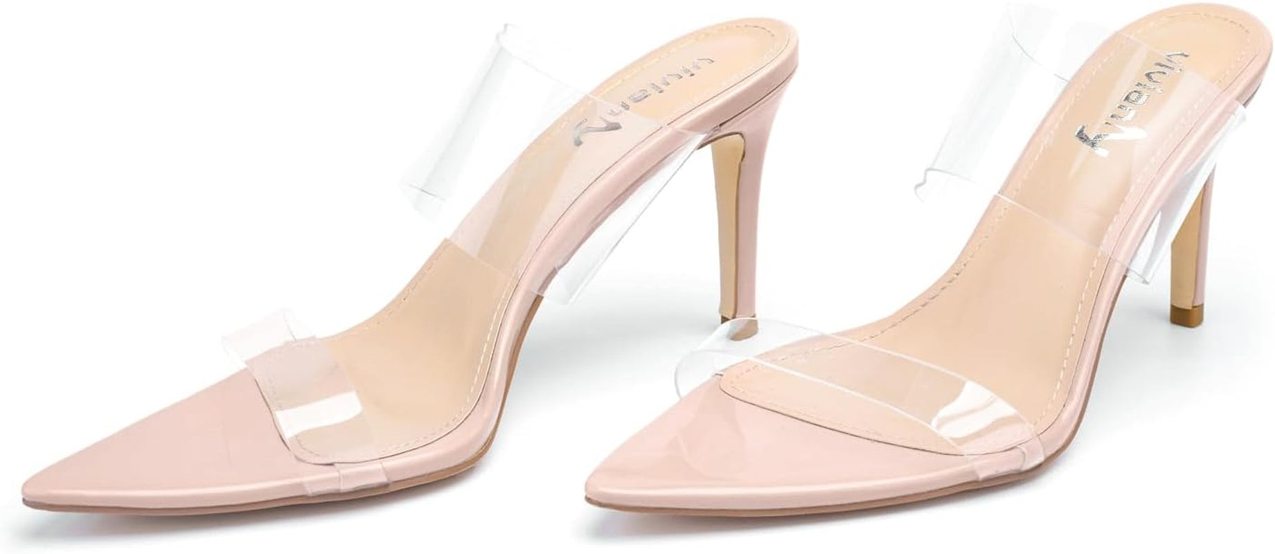 Clear Pointed Toe Heels Sandals Transparent Strap Stiletto High Heels Slip on Mules for Women